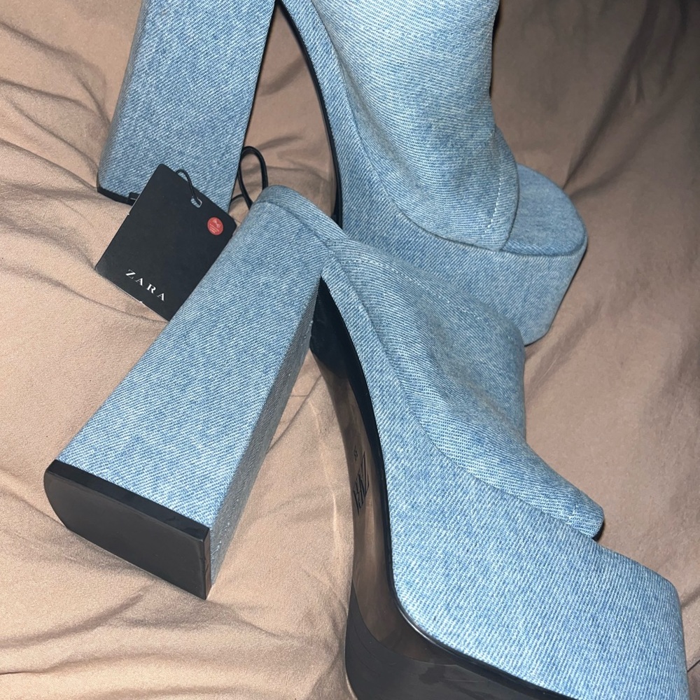 New Zara Denim Platform Sandals size 38